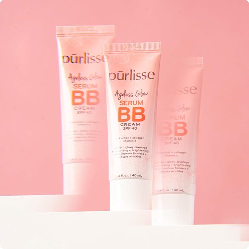 Pūrlisse Ageless Glow Serum BB Cream SPF 40 - Radiant BB Cream with Bakuchiol & Vitamin C for Firm, Dewy Skin - Medium Golden (1.4 oz)