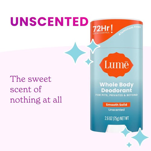 Lume Whole Body Deodorant - Smooth Solid Stick for 72-Hour Odor Control - Aluminum-Free, Unscented | 2.6 Ounce (Pack of 2)