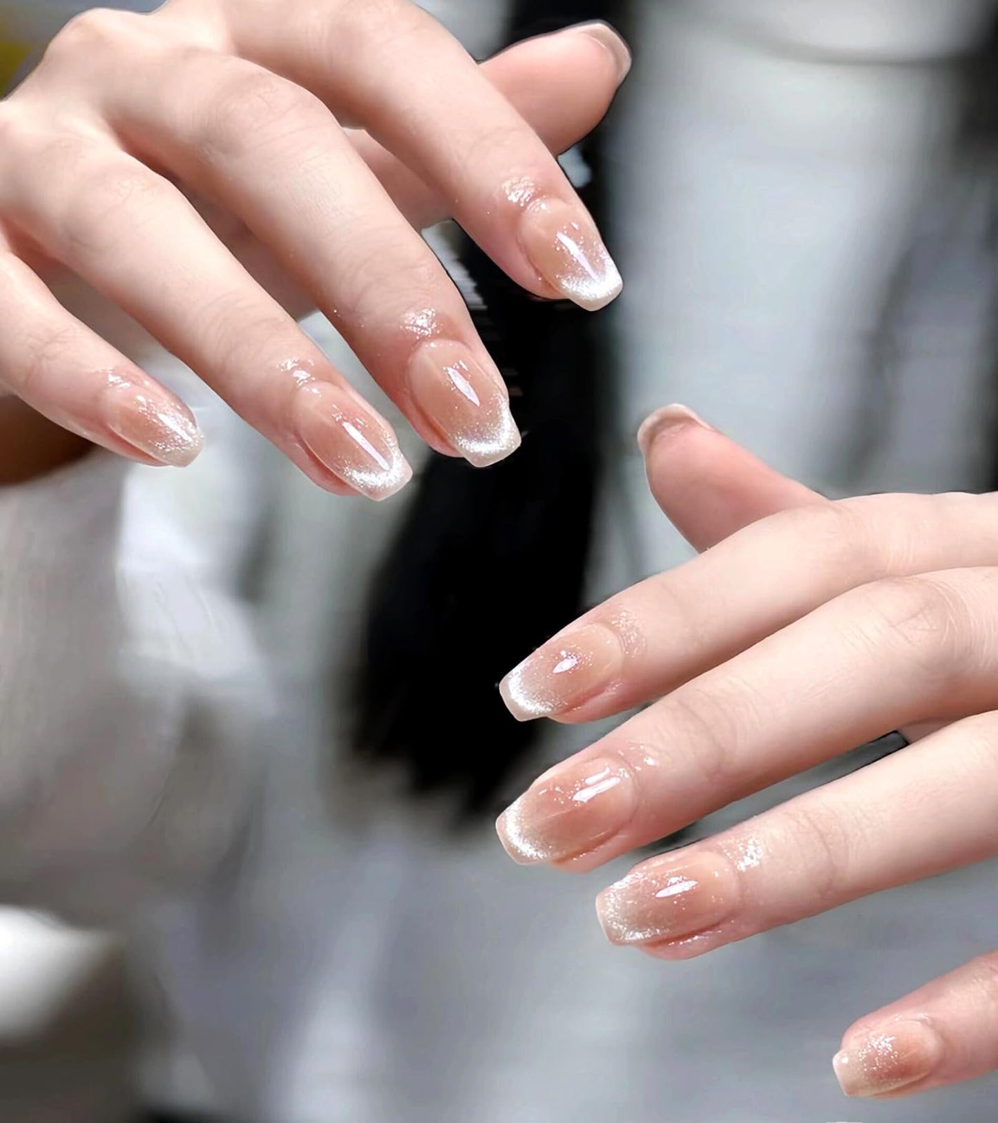 Artquee Press on Nails Short Soft Nude Square False Tips Glossy Reusable Fake Stick on Nails Kit for Women - 30 PCS 15 Sizes