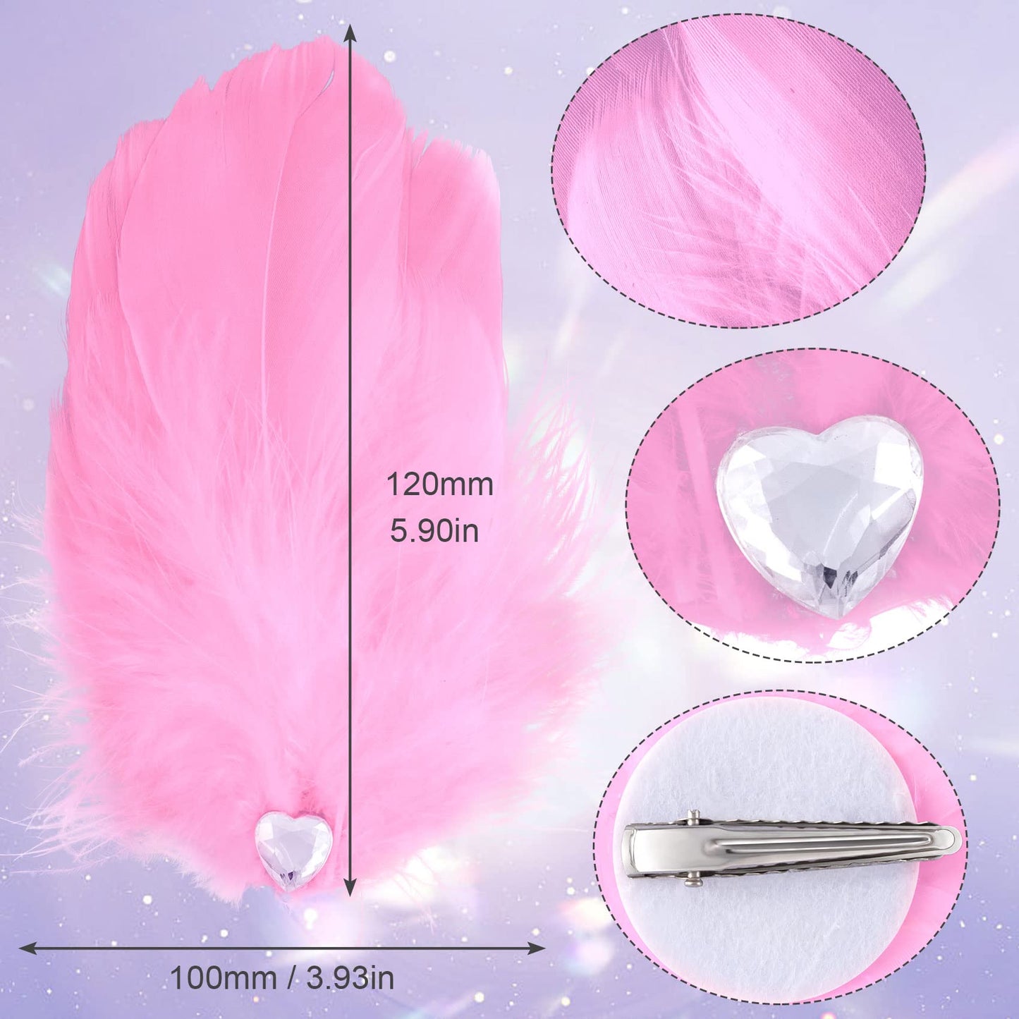 ANCIRS 4 Pack Feather Hair Clips for Women, Fly-Wing Shape Hair Barrettes Accessory Hairpins 1920s Flapper Headpiece Hair Piece for Swan Lake Cosplay Show Party Halloween Costume- 2 White & 2 Pink