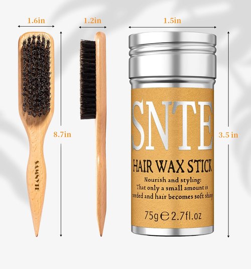 Slick Back Hair Brush, Hair Wax Stick Set - Boar Bristle Brush for Fine to Medium Hairs - Smooth Flyaways, Frizz & Baby Hairs, Sleek Ponytails Buns Updos
