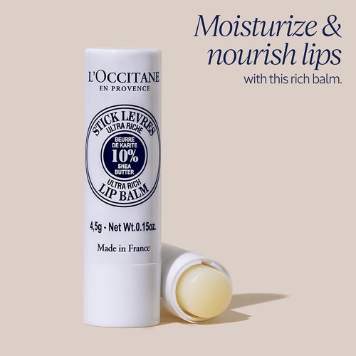 L'OCCITANE Ultra Rich Lip Balm Stick - 10% Organic Shea Butter for Moisturizing & Nourishing Dry Lips | Vegan Formula