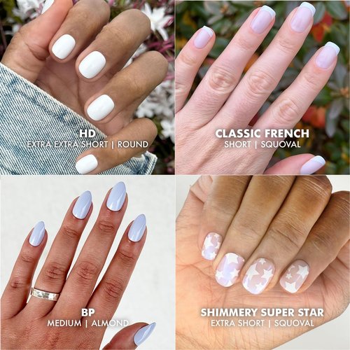 Olive & June Press-On Nail Bestsellers Kit - 4 Realistic Sets in HD Crisp White, Classic French & More | Non-Damaging Glue, Up to 14-Day Wear