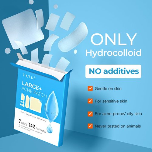 Large Pimple Patches for Face, 7 Sizes Big Acne Patches, FSA Eligible XL Hydrocolloid Bandages for Body, Chin, Forehead, Nose, Blemish Zit Breakouts, Hydrocolloid Patch (Square, Strip, Dot 142 Count)