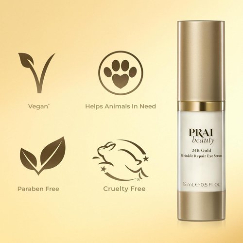 PRAI Beauty 24K Gold Eye Serum - Anti-Aging Wrinkle Repair Formula - 0.5 Oz
