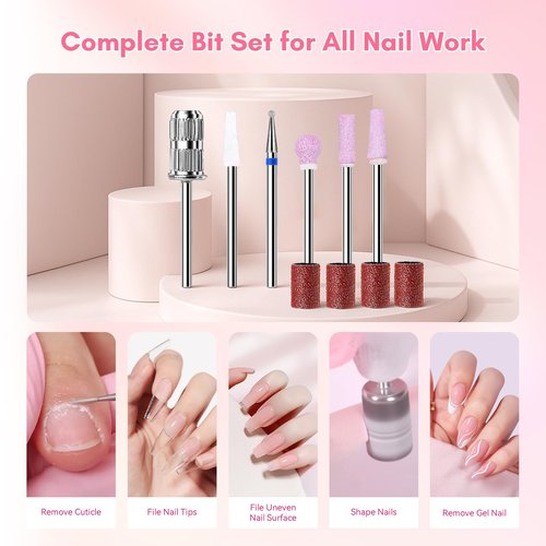 Makartt Nail Drill Professional, 35,000RPM Rechargeable Electric Nail File for Acrylic & Gel Removal, 60W Brushless Motor, 2-in-1 Desktop & Portable, LCD Display, for Home & Salon Use, Nouvella Pink