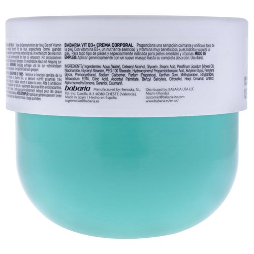Babaria Vit B3+ Body Cream - 24-Hour Hydration for Sensitive Skin | Essential Nourishment 13.5 FL. OZ