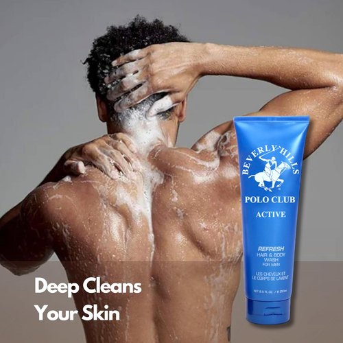 Beverly Hills Polo Club Men's Hair & Body Wash - Active Scent | Refreshing Luxury Cleanser, 8.5 oz