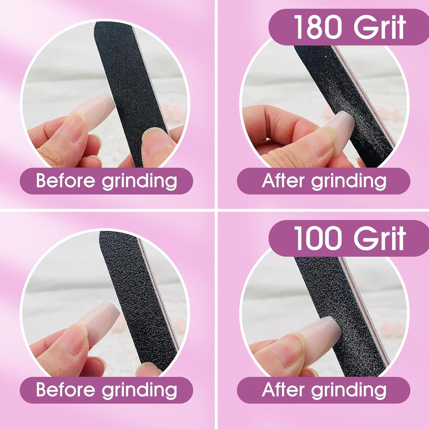 Skiennix 10 PCS Nail Files - Double-Sided 100/180 Grit Emery Boards for Acrylic Nails | Black