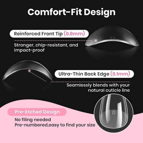 Beetles Gel Nail Kit Etch-X, Almond Short, 288pcs 12 Sizes Nail Tips, 3Pcs 15ml HEMA-Free Nail Glue Top Coat & Base Gel Set, with Mini Lamp, Press On Nail, Long Lasting Extension DIY Set at Home