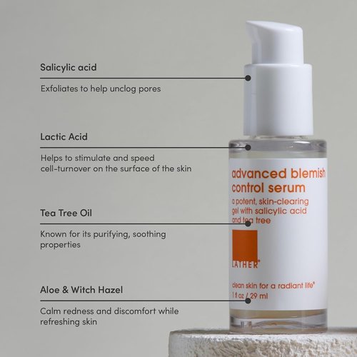 LATHER Advanced Blemish Control Serum - Acne & Spot Clearing Gel with Salicylic Acid | 1 fl oz - Vegan & Cruelty-Free