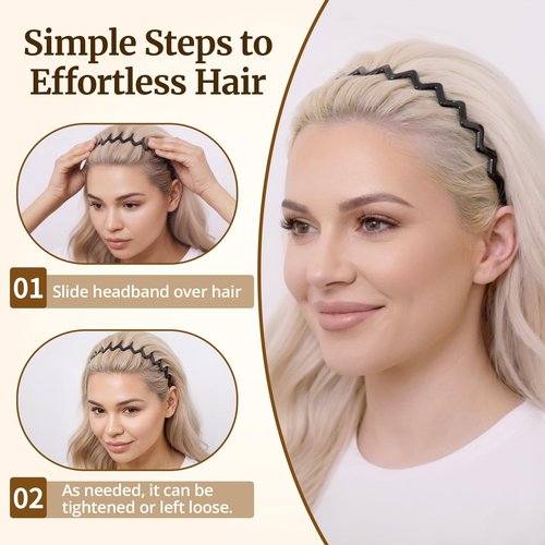 HFZRZFH Zig Zag Headbands for Women, Classic 90s Headband with Teeth, Non-Slip Plastic Comb Hair Band for Slicked Back Styles, Curly Hair and Everyday Face Washing Accessories, 2 Pack Black & Brown