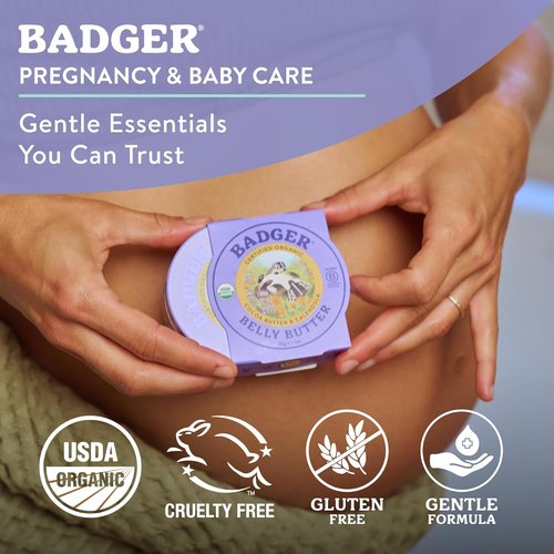 Badger Belly Butter - Organic Stretch Mark Cream for Pregnant Women | Hypoallergenic Cocoa & Coconut, 2 oz Tin