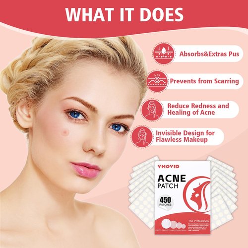 450 Pimple Patches for Face, Hydrocolloid Acne Patches for Zit Covers, Mighty Patch Acne Invisible Zit Patches for Face, 4 Sizes