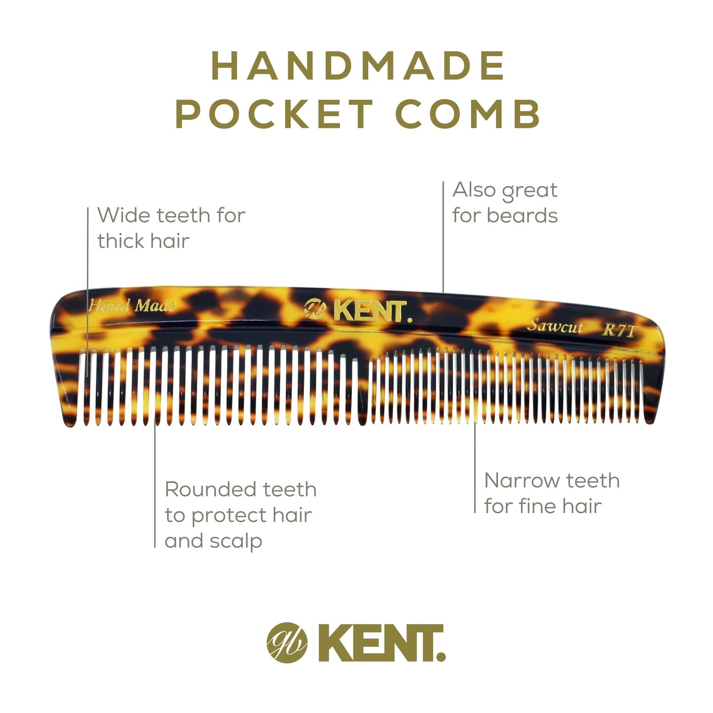 KENT Hair Comb, Fine and Wide Tooth Handmade Pocket Comb for Men, Best Beard Comb and Mustache Comb for Grooming and Styling, Sawcut Kent Comb Made in England, 3 Pack (Yellow Tokyo)