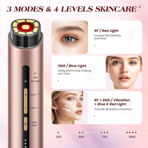INTEO Microcurrent Facial Device - 3 Modes Red Light Therapy for Face & Neck | Gold Skin Care Massager