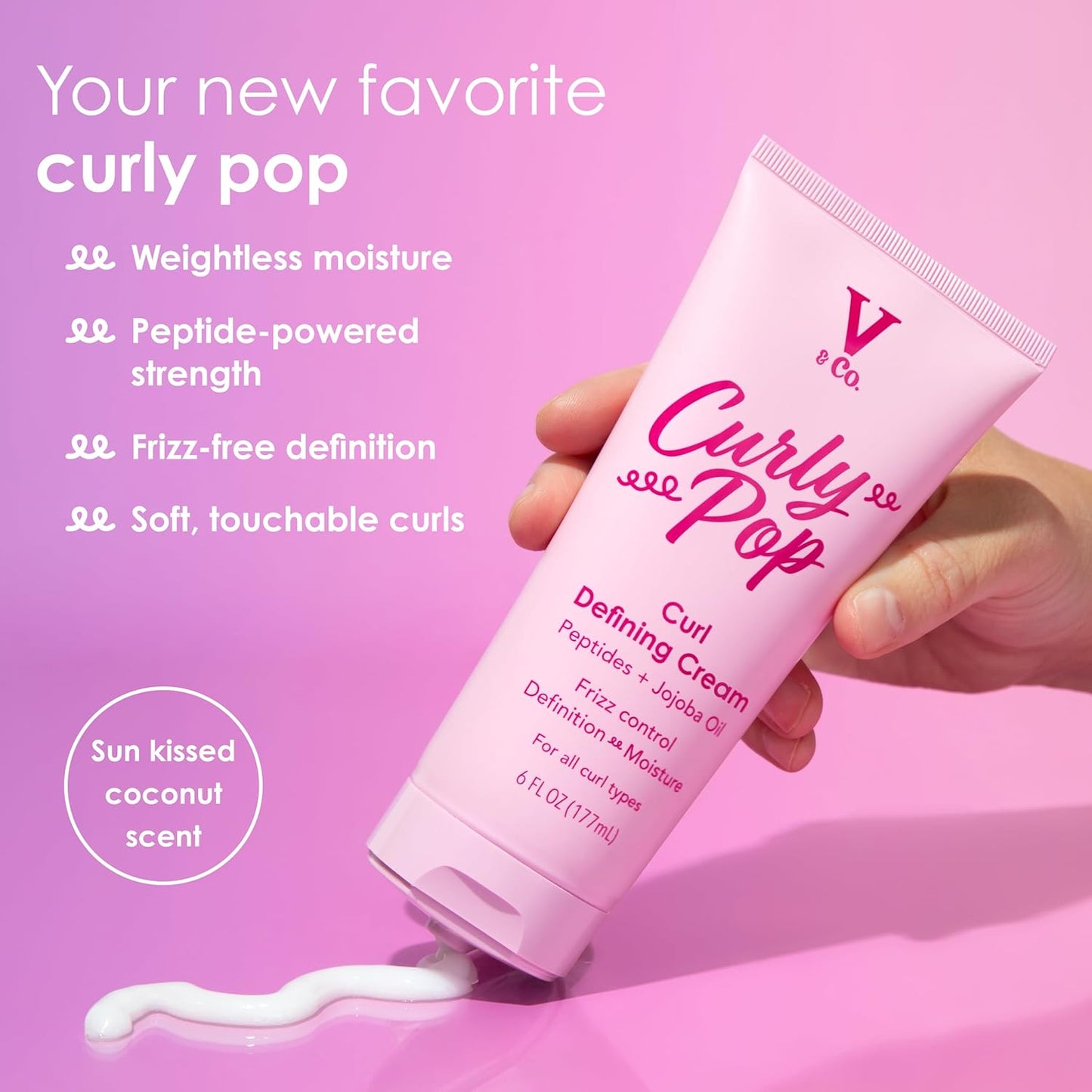 V&Co. Beauty Curl Defining Cream - Anti-Frizz Moisturizing Curl Cream with Peptides & Jojoba Oil | 6 oz