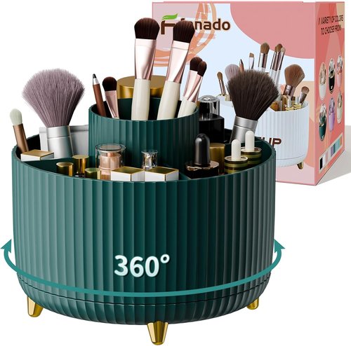 Fanado 360° Rotate Makeup Brush Holder - Stylish Organizer for Vanity & Bathroom (Green)