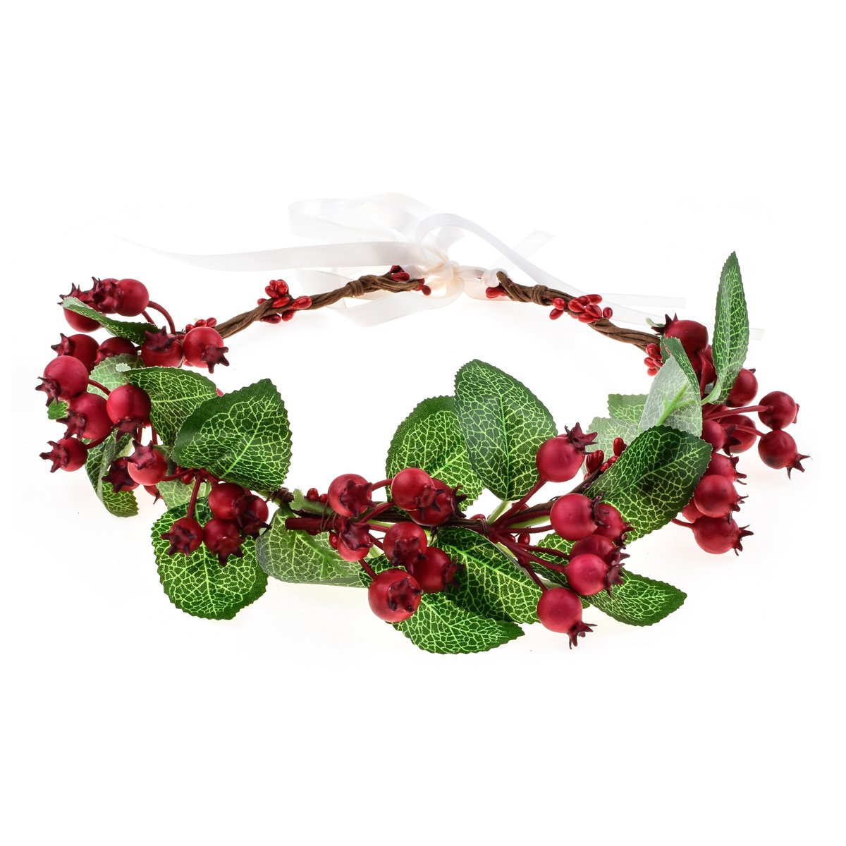 Floral Fall Flower Crown Vintage Nature Berries Festival Woodland Wedding Headband HD-02 (Christmas Red)