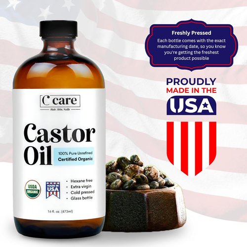 Castor Oil | 100% Pure Organic Cold Pressed | USDA Certified, Hexane Free | 16oz for Hair Growth & Skin Care