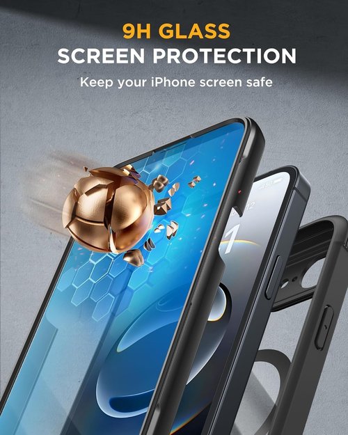 Miracase iPhone 17e & 16e Case - Full-Body Protection with Built-in Glass Screen Protector | Military Drop Proof, Black, 6.1 Inch