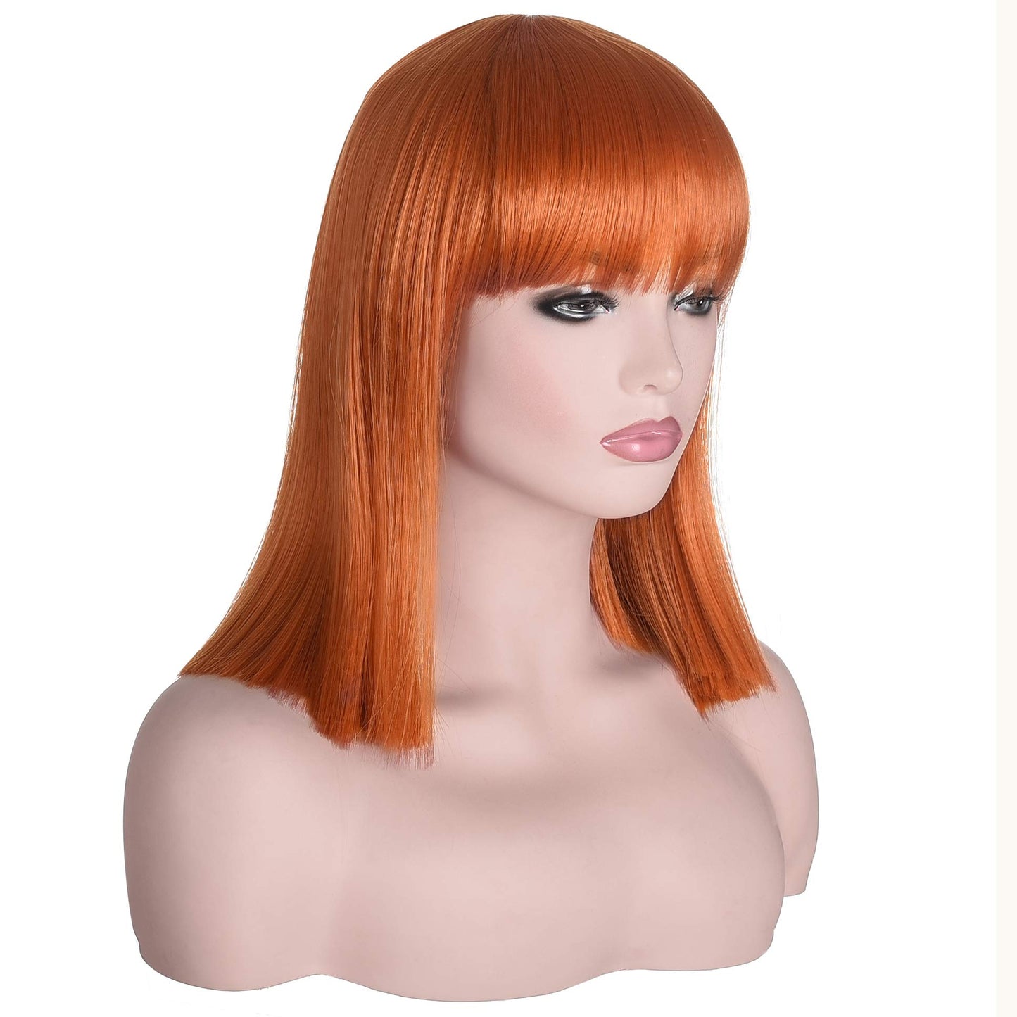 morvally Short Straight Ginger Bob Wig with Blunt Bangs Heat Resistant Hair Natural Looking Cosplay Costume Daily Wigs (14", 2735# Orange)