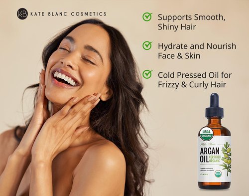 Kate Blanc Cosmetics Argan Oil - 100% Pure & USDA Organic | Cold Pressed for Hair, Face & Skin (4oz)