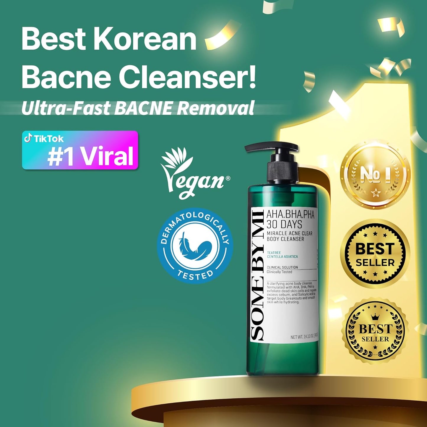 Some By Mi AHA BHA PHA 30 Days Miracle Acne Clear Body Cleanser | Beta-Panthenol Repair Cream