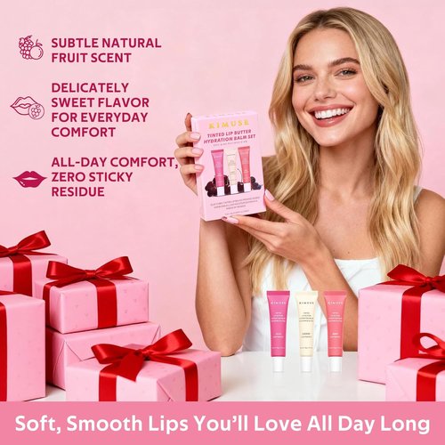KIMUSE Tinted Lip Butter - Hydrating Lip Balm with Hyaluronic Acid & Vitamin E | 3 Pack for Soft, Supple Lips