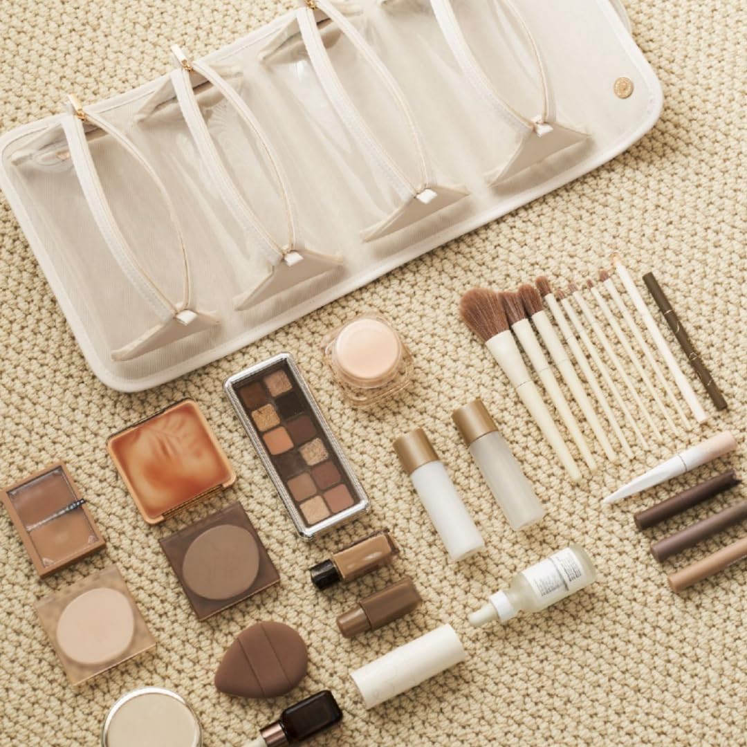 LuyaVogue Portable 4-in-1 Foldable Cosmetic Bag - Large Capacity, Waterproof Travel Makeup Organizer with Detachable Design (White)