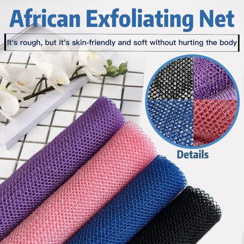 African Exfoliating Net | 4-Piece Nylon Bath Sponge Set for Deep Cleansing and Exfoliation