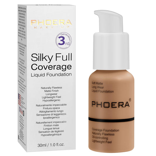 PHOERA Foundation, PHOERA Matte Liquid Foundation,PHOERA Makeup for Women, PHOERA Foundation Full Coverage Concealer, 30ml 24HR Matte Oil Control Concealer (106 - Warm Sun)