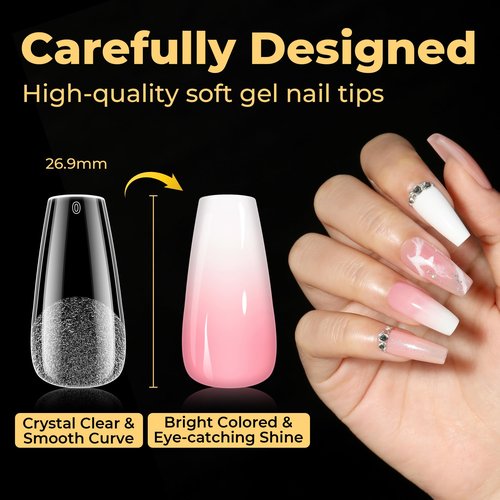 UNA GELLA Medium Coffin Nails Tips 600Pcs, Gel Nail Tips Coffin Pre Etched Press On Nails Fake Soft Gel Nail Tips For Nail Extension Ombre Stlye Art Home DIY Salon 12 Sizes
