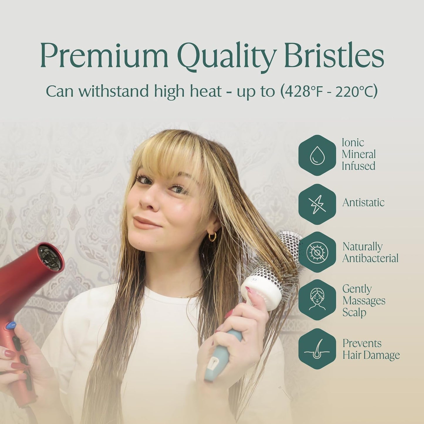 Skiennix Professional Round Brush - 2 Inch Ceramic Ion Thermal Barrel for Sleek Heat Styling & Volume