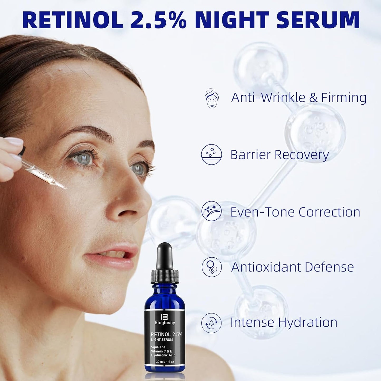 Skiennix Retinol Serum - 2.5% Intense Night Formula with Squalane, Vitamin C & E, 30 ml for Youthful Skin
