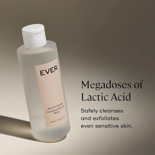 EVER Beauty Micellar Cleansing Water - Rose Water & Lactic Acid Makeup Remover for Sensitive Skin | 5.9 fl oz