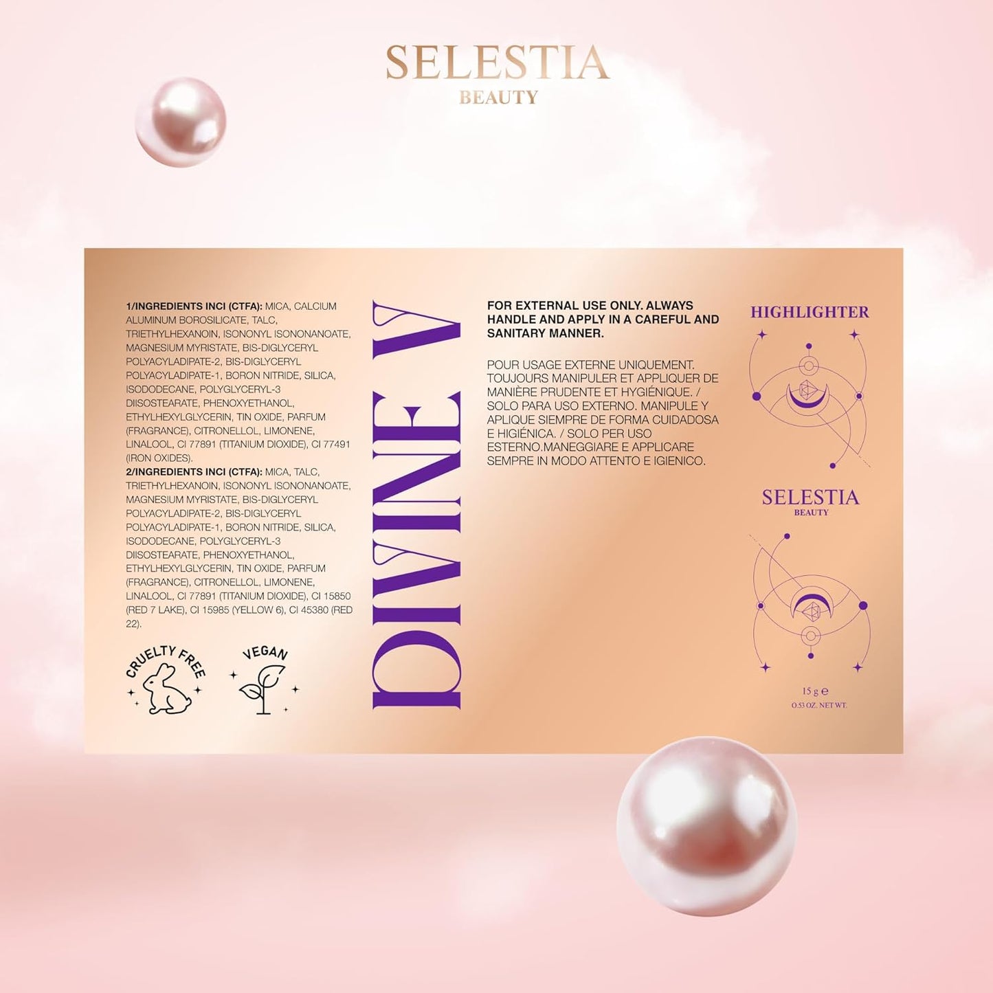 SELESTIA BEAUTY Powder Highlighter – Divine V | Radiant Glow for All Skin Tones, 0.53 oz