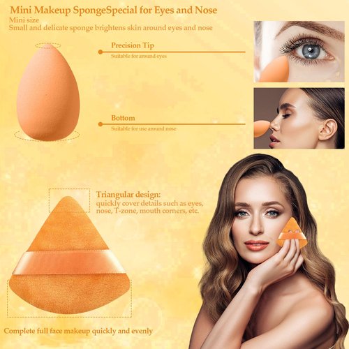 14 Pcs Makeup Sponge Set,Beauty Sponges Blender with 4 Pcs Powder Puff and 4 Pcs Mini Make up Sponges Birthday Gift,Mother's Day Gift for Women Liquid,Foundation,Powder,Concealer,Cream(Orange)