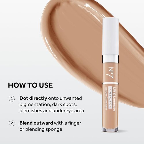 No7 Lift & Luminate Concealer Serum - Anti-Aging Liquid Makeup for Dark Circles - Light Medium (8ml)