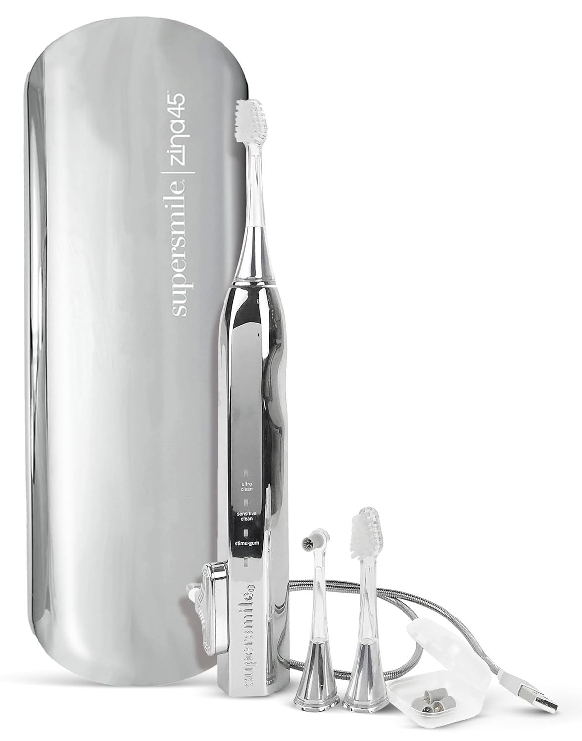 Supersmile Zina45™ Deluxe Sonic Pulse Toothbrush - Rechargeable Electric Brush with Angled Head & Travel Case for Whiter Teeth