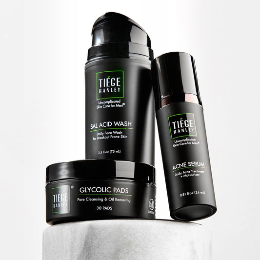 Tiege Hanley Acne Treatment Set for Men - Level 1 Skin Care System with Salicylic Acid & Glycolic Acid | 3-Piece Kit