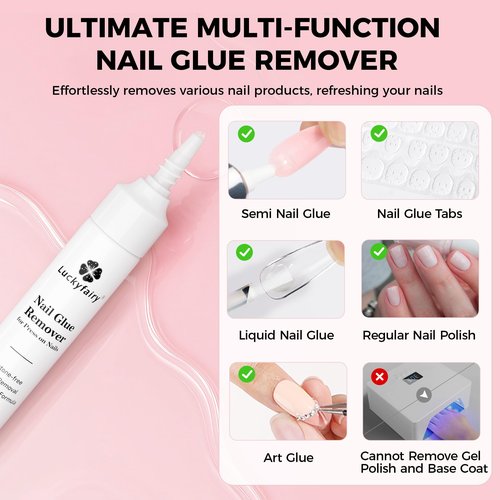 Super Strong Nail Glue for Press On Nails: 10g Semi Nail Glue with 12ml Glue Remover Kit, Quick Dry, No UV Lamp Needed with Gentle Non-Acetone Remover, Long Lasting for Acrylic Fake Nails Tips
