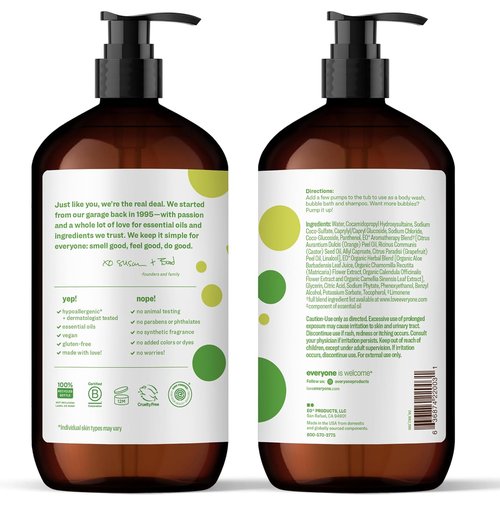 Everyone 3-in-1 Kids Soap, Body Wash, Bubble Bath, Shampoo, 32 Ounce (Pack of 2), Tropical Coconut, made with Essential Oils for Toddlers, tweens and teens