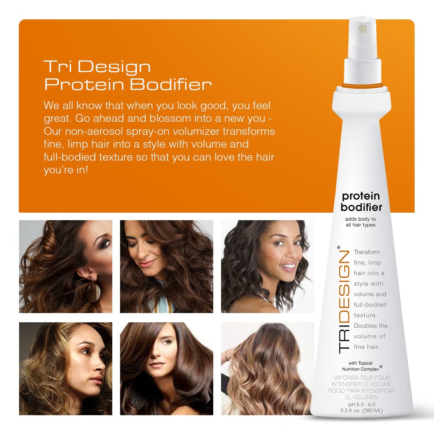 TRI Design Protein Bodifier - Volumizing Hairspray for Full-Bodied Texture - Nourishes Fine Hair - 9.5 oz