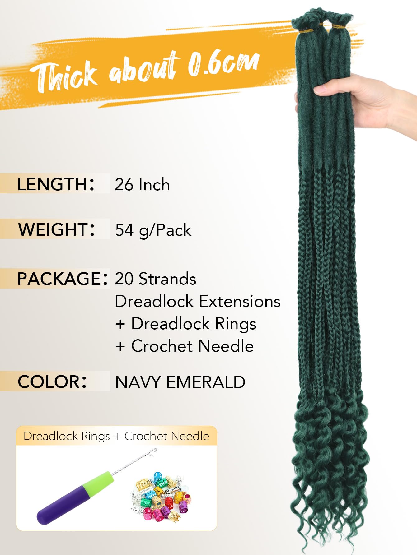 WIGNEE Braid in Dreadlock Extensions 20 Pcs Boho Crochet Braids with Curly Ends 3 In 1 Crochet Hair Pre Looped Dreadlocks Soft Bouncy Goddess Synthetic Dreads for Daily Party(NAVY EMERALD)