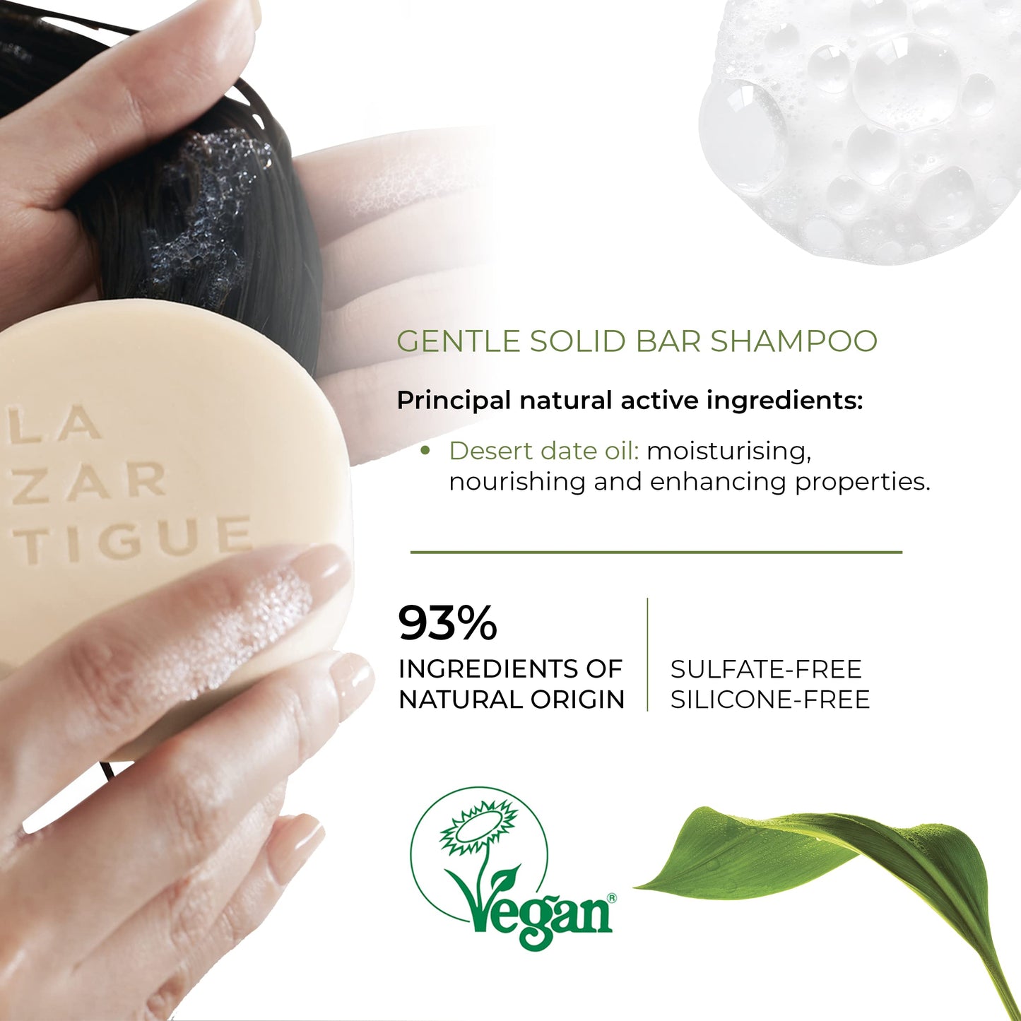 Lazartigue Nourishing Shampoo Bar | Hydrates & Nourishes All Hair Types. 93% Natural Ingredients. Softens Hair and Restores Suppleness. Vegan, Plastic- Free, Sulfate & Silicone Free, 2.65 Oz.