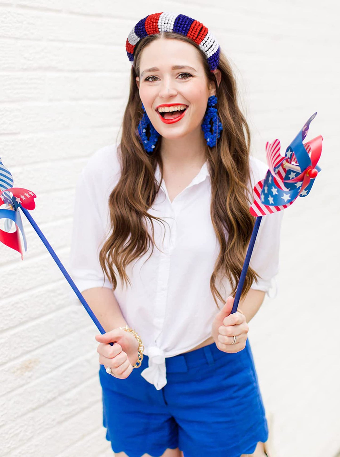 4 th of July Headband for Women American Flag Red White and Blue Beaded Headband USA Patriotic Headpiece Party Favor Gifts