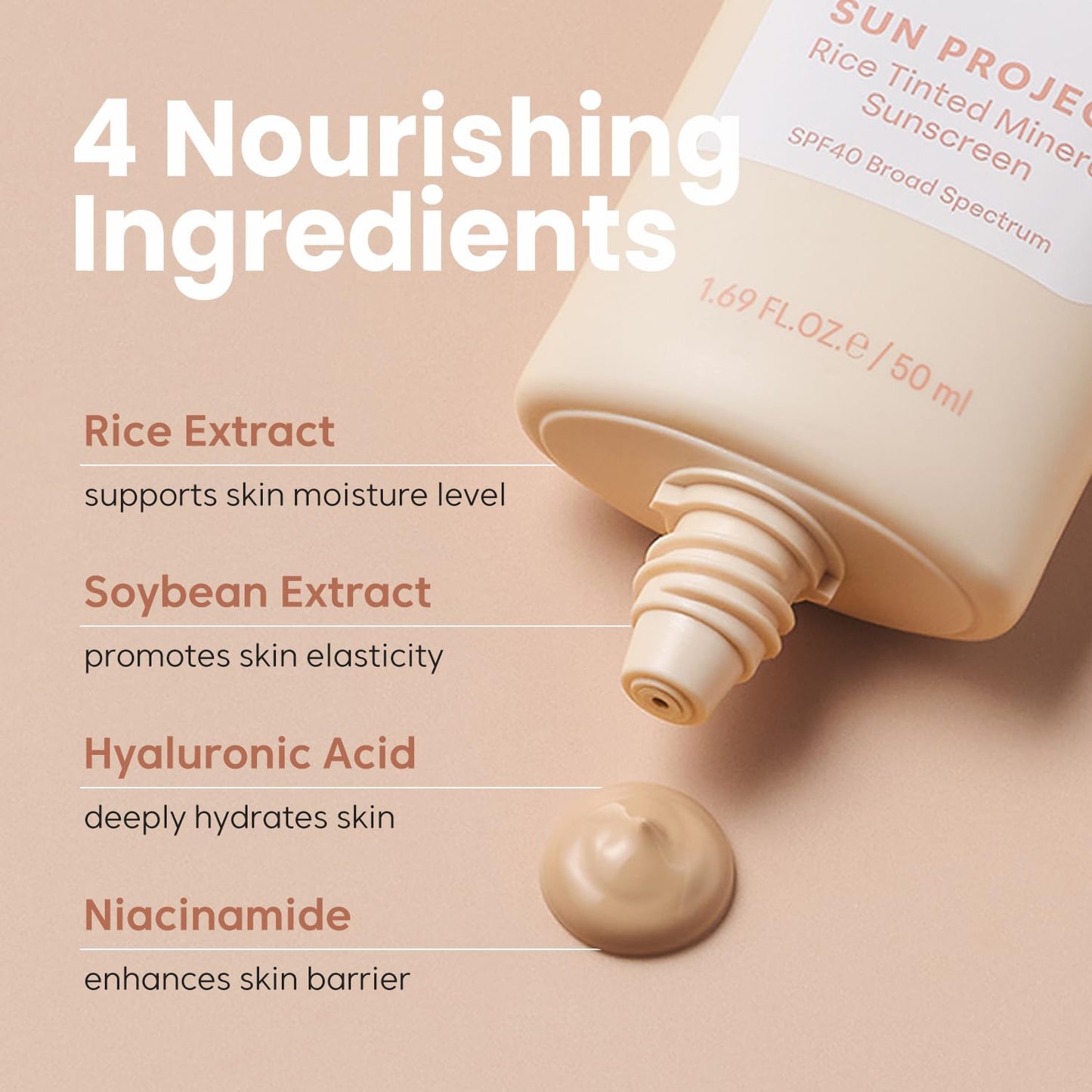 ThankYou Farmer Sun Project Rice Tinted Mineral Sunscreen SPF 40 - Korean Face Sunscreen with Zinc Oxide, No White Cast - 1.69 fl oz