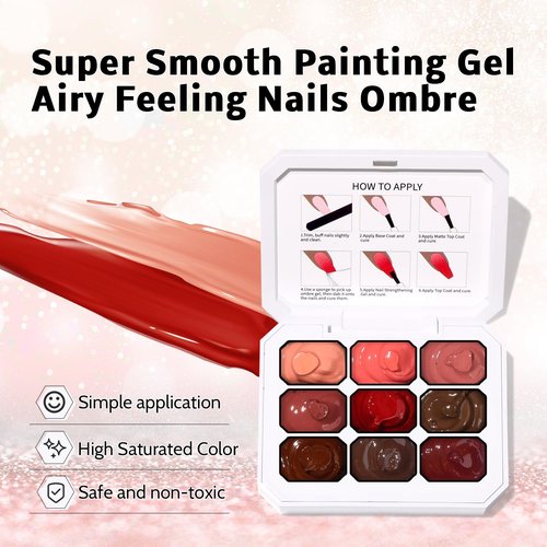 Karroy Sponge Pat Paint Nail Gel, 9 Colors Ombre Nails Gradient Gel Nail Blush Blooming Aura Nails Drawing Stripper Floral Painting Nail Art, No Wipe, UV/LED Curing (9 Colors E)