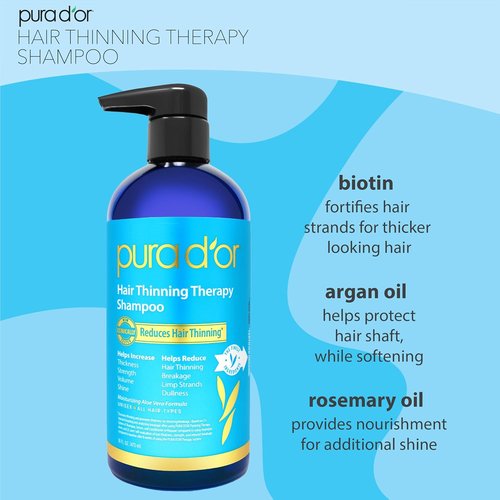 PURA D'OR Biotin Shampoo for Hair Thinning - Original Scent | Clinically Tested Herbal Blend, 16 Oz
